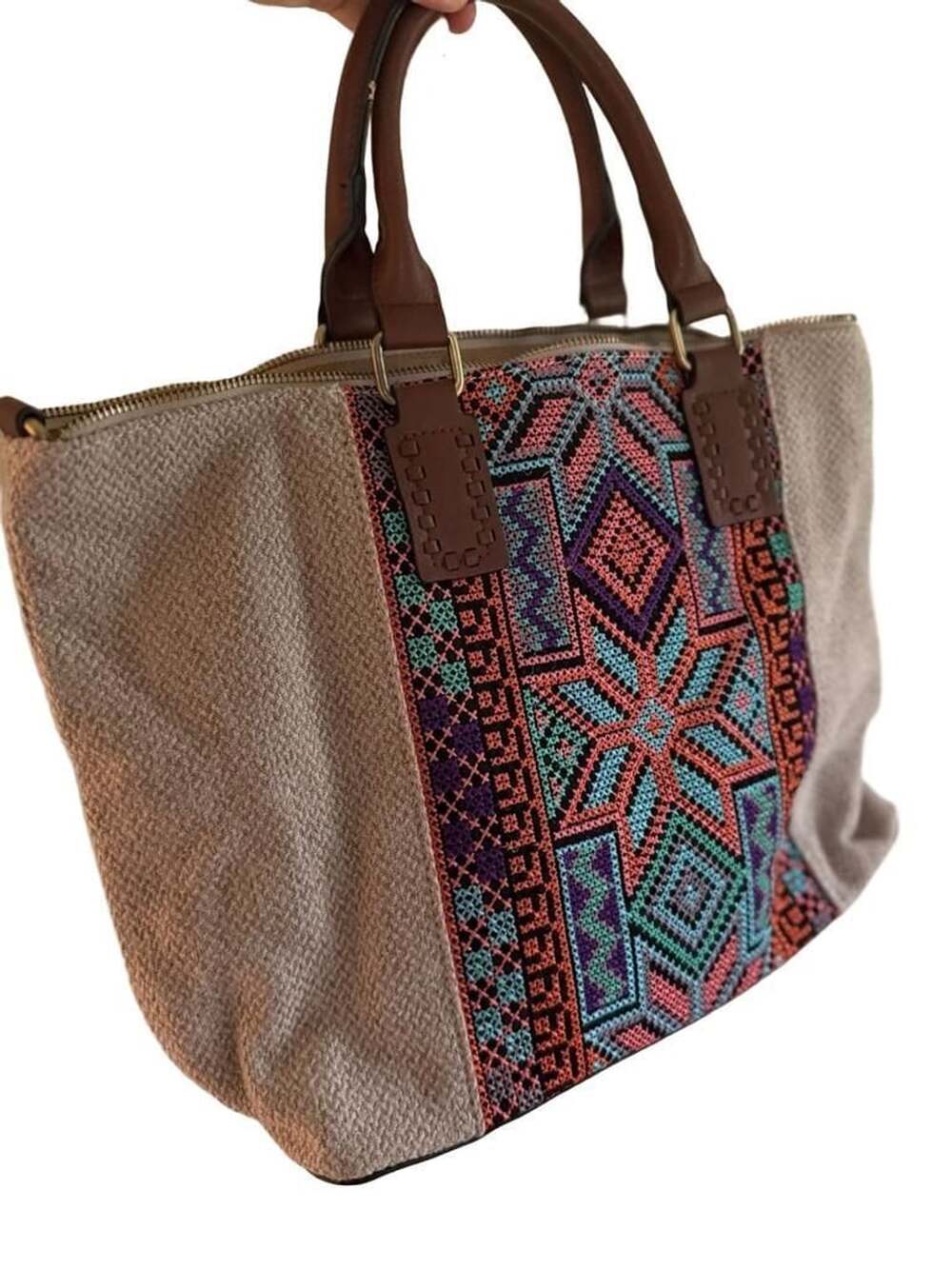 Jen & Co. Jojo Two-Tone Satchel Multi Aztec Boho Handbag